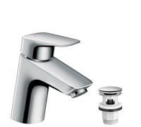 hansgrohe Logis mezclador de lavabo, ComfortZone70, para baja presión, juego de desagüe, 107mm de proyección, cromo, 71074000