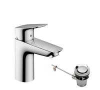 Hansgrohe Logis - Grifo monomando para lavabo (100, con tirador y vaciado metálico, cromado, 71171000)