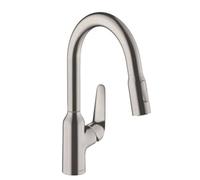 hansgrohe M429-H180 mezclador monomando de cocina con ducha extraíble, acabado acero inoxidable