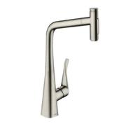 hansgrohe Metris Select M71 Monomando de cocina 320, ducha extraíble, 2 chorros, 73820800, Color: Acabado en acero inoxidable