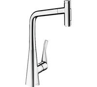 hansgrohe Metris Select M71 Grifo Monomando de Cocina 320, Ducha Extraíble, 2 Tipos de Chorro, Cromo, 73820000