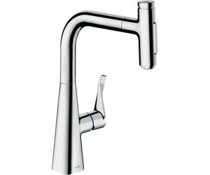 hansgrohe Metris Select M71 Monomando de cocina 240, ducha extraíble, 2 chorros, 73822000, Color: cromado