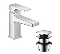hansgrohe Metropol mezclador monomando de lavabo 100, manija de palanca, residuos emergentes de empuje, para lavabo de lavado a mano, proyección 127mm, 32500000, Color: cromado
