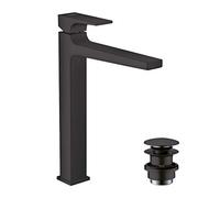 Hansgrohe Metropol Grifo monomando de lavabo 260 con manecilla plana y vaciador Push-Open, negro mate, 32512670
