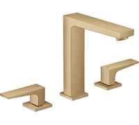 hansgrohe Metropol mezclador de lavabo de 3 agujeros 160, manijas de palanca, residuos de empuje abierto, proyección 152mm, color: bronce cepillado