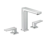 hansgrohe Metropol mezclador de lavabo de 3 agujeros 160, manijas de palanca, residuos de empuje abierto, proyección 152mm, 32515000, Color: cromado