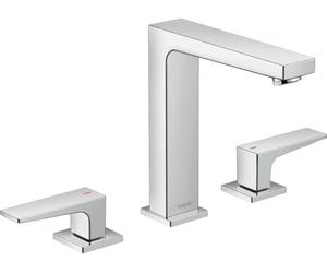 hansgrohe Metropol Mezclador de Lavabo de 3 Agujeros 160 con Manecilla Plana y Vaciador Push-Open, Cromo, 32515000
