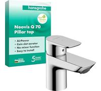 hansgrohe Neovis Q 71339000 - Grifo de lavabo para agua fría sin desagüe, para invitados con caño de altura 63 mm, grifo mezclador para ahorro de agua (EcoSmart), cromado
