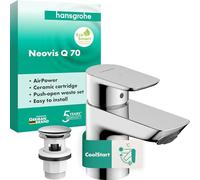 hansgrohe Neovis Q - grifo lavabo con vaciador Push-Open, CoolStart, grifo monomando lavabo, altura del caño 63 mm, cantidad de caudal 5 l/min (EcoSmart), cromo, 71350000