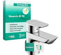 hansgrohe Neovis Q - grifo lavabo sin desagüe, CoolStart, grifo monomando lavabo, altura del caño 63 mm, cantidad de caudal 5 l/min (EcoSmart), cromo, 71351000