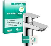 hansgrohe Neovis Q - grifo lavabo sin desagüe, CoolStart, grifo monomando lavabo, altura del caño 96 mm, cantidad de caudal 5 l/min (EcoSmart), cromo, 71353000
