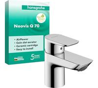 hansgrohe Neovis Q - grifo lavabo sin desagüe, grifo monomando lavabo, altura del caño 63 mm, cantidad de caudal 5 l/min (EcoSmart), cromo, 71347000
