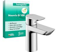 hansgrohe Neovis Q - grifo lavabo sin desagüe, grifo monomando lavabo, altura del caño 96 mm, cantidad de caudal 5 l/min (EcoSmart), cromo, 71349000