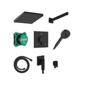 hansgrohe Pulsify E - conjunto de ducha empotrado, set completo (8 en 1) con termostato empotrado, set básico iBox universal 2, ducha fija, alcachofa de ducha y flexo 160 cm, negro mate, 24625670