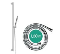 hansgrohe Pulsify S - conjunto de ducha con alcachofa de ducha ahorro de agua (EcoSmart+, PowderRain), flexo de ducha (1,60 m) y barra de ducha (0,90 m), cromo, 24383000