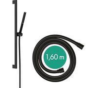hansgrohe Pulsify S - conjunto de ducha con alcachofa de ducha ahorro de agua (EcoSmart, PowderRain), flexo de ducha (1,60 m) y barra de ducha (0,65 m), negro mate, 24372670