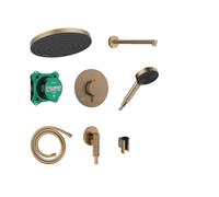hansgrohe Pulsify S - conjunto de ducha empotrado, set completo (8 en 1) con termostato empotrado, set básico iBox universal 2, ducha fija, alcachofa de ducha y flexo 160cm, bronce cepillado, 24624140