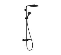 hansgrohe Pulsify S Puro - sistema de ducha ahorro de agua (EcoSmart) con termostato, ducha lluvia (260 mm) con grifo, ducha de mano, flexo ducha, barra y ducha fija redonda, negro mate, 24237670