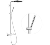 hansgrohe Pulsify S Puro - sistema de ducha ahorro de agua (EcoSmart) con termostato, ducha lluvia (260 mm) con grifo, ducha de mano (1 chorro), flexo, barra, ducha fija redonda, cromo, 24223000