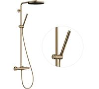 hansgrohe Pulsify S Puro - sistema de ducha ahorro de agua (EcoSmart) con termostato, ducha lluvia (260mm) con grifo, ducha de mano, flexo ducha, barra y ducha fija redonda, bronce cepillado, 24223140