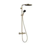 hansgrohe Pulsify S Puro - sistema de ducha ahorro de agua (EcoSmart) con termostato, ducha lluvia (260mm) con grifo, ducha de mano, flexo ducha, barra y ducha fija redonda, bronce cepillado, 24237140