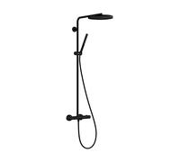 hansgrohe Pulsify S Puro - sistema de ducha con termostato, ducha lluvia (260 mm) con grifo, ducha de mano (1 tipo de chorro), flexo, barra, ducha fija redonda, negro mate, 24222670