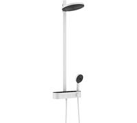 hansgrohe Pulsify S, sistema de ducha con termostato, ducha lluvia (260 mm) con grifo, ducha de mano (3 tipos de chorro), flexo, barra, ducha fija redondo (2 tipos de chorro), blanco mate