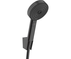 hansgrohe Pulsify Select S - conjunto de ducha con alcachofa de ducha ahorro de agua (EcoSmart, 3 tipos de chorro incl. PowderRain), flexo de ducha (1,25 m) y soporte de ducha, negro mate, 24306670