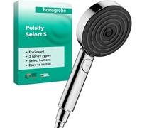 hansgrohe Pulsify Select S - ducha de mano ahorro de agua 9 l/min (EcoSmart), alcachofa de ducha con 3 tipos de chorro (versión Activation), cabezal de ducha (⌀105mm), sistema antical, cromo, 24101000