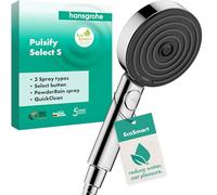 hansgrohe Pulsify Select S - ducha de mano ahorro de agua 9 l/min (EcoSmart), alcachofa de ducha con 3 tipos de chorro (versión Activation), cabezal de ducha (⌀105mm), sistema antical, cromo, 24101000