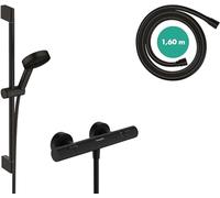 hansgrohe Pulsify Select S - set de ducha ahorro de agua con termostato Ecostat Fine, con ducha de mano 8,2 l/min (EcoSmart), barra 65 cm, flexo et soporte, negro mate, 24262670