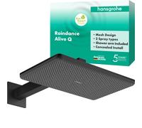 hansgrohe Raindance Alive Q ducha de techo 210/340 2jet EcoSmart, con brazo de ducha, 24551670, Color: negro mate