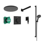 hansgrohe Raindance Alive S - conjunto de ducha empotrado, set completo (6 en 1) con termostato Ecostat Comfort E, iBox universal 2, ducha fija, alcachofa de ducha y flexo 160cm, negro mate, 24622670