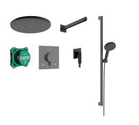 hansgrohe Raindance Alive S - conjunto de ducha empotrado, set completo (6 en 1) con termostato, iBox universal 2, ducha fija, alcachofa de ducha y flexo 160 cm, cromo negro cepillado, 24622340