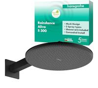 hansgrohe Raindance Alive S - rociador de ducha ahorro de agua (EcoSmart) con brazo de ducha, ducha fija, cabezal de ducha lluvia con 2 tipos de chorro para conexión pared, negro mate, 24541670