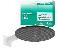 hansgrohe Raindance Alive S - rociador de ducha con brazo de ducha, ducha fija (300 mm), cabezal de ducha lluvia con 2 tipos de chorro incl. PowderRain para conexión pared, blanco mate, 24540700