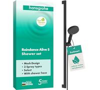 hansgrohe Raindance Alive Select S set de ducha 125 3jet EcoSmart con barra de ducha Unica E PURO 90 cm y soporte de ducha Easy Slide, 24601670, Color: negro mate