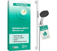 hansgrohe Raindance Alive Select S set de ducha 125, EcoSmart de 3 chorros con barra de ducha Unica E PURO 65cm y soporte de ducha Easy Slide, 24600000, Color: cromado