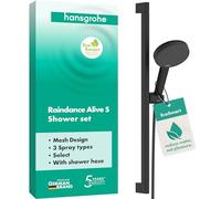 hansgrohe Raindance Alive Select S - conjunto de ducha con alcachofa de ducha ahorro de agua (EcoSmart, 3 tipos de chorro), flexo de ducha (1,60 m) y barra de ducha (0,65 m), negro mate, 24600670