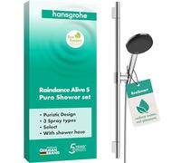 hansgrohe Raindance Alive Select S - conjunto de ducha con alcachofa de ducha ahorro de agua (EcoSmart, 3 tipos de chorro), flexo de ducha (1,60 m) y barra de ducha (0,65 m), cromo, 24602000