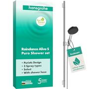 hansgrohe Raindance Alive Select S - conjunto de ducha con alcachofa de ducha ahorro de agua (EcoSmart, 3 tipos de chorro), flexo de ducha (1,60 m) y barra de ducha (0,90 m), cromo, 24603000
