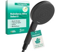 hansgrohe Raindance Alive Select S - ducha de mano ahorro de agua 5,7 l/min (EcoSmart+), alcachofa de ducha con 3 tipos de chorro, cabezal de ducha (125 mm), con sistema antical, negro mate, 24512670