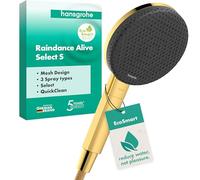 hansgrohe Raindance Alive Select S - ducha de mano ahorro de agua 7,1 l/min (EcoSmart), alcachofa de ducha con 3 tipos de chorro, cabezal de ducha, con sistema antical, color oro pulido, 24511990