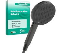 hansgrohe Raindance Alive Select S - ducha de mano, alcachofa de ducha con 3 tipos de chorro (PowderRain), cabezal de ducha redondo (125 mm), con sistema antical, cromo negro cepillado, 24500340