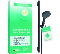 hansgrohe Raindance Alive Select+ S set de ducha 125, 3jet EcoSmart con barra de ducha Unica S PURO 65cm, 24602670, Color: negro mate
