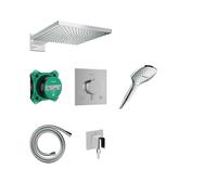 hansgrohe Raindance E - conjunto de ducha empotrado, set completo (6 en 1) con termostato Ecostat Comfort E, set básico iBox universal 2, ducha fija, alcachofa de ducha y flexo 160 cm, cromo, 24623000