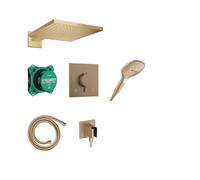 hansgrohe Raindance E - conjunto de ducha empotrado, set completo (6 en 1) con termostato Ecostat Comfort E, iBox universal 2, ducha fija, alcachofa de ducha y flexo 160 cm, bronce cepillado, 24623140