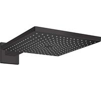 hansgrohe Raindance E - rociador de ducha max. 8 l/min (EcoSmart) con brazo de ducha, ducha fija rectangular (300 x 300 mm), cabezal de ducha lluvia para conexión pared, negro mate, 26239670