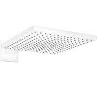 hansgrohe Raindance E - rociador de ducha max. 8 l/min (EcoSmart) con brazo de ducha, ducha fija rectangular (300 x 300 mm), cabezal de ducha lluvia para conexión pared, blanco mate, 26239700
