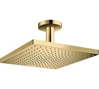 hansgrohe Raindance E - rociador de ducha max. 8 l/min (EcoSmart) con conexión a techo, ducha fija rectangular (300 x 300 mm), cabezal de ducha lluvia para conexión techo, color oro pulido, 26251990